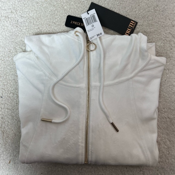 Truth by Republic 2-PC Ivory Lounge Pants & Jogger Hoodie Jacket Women Large - Picture 11 of 15
